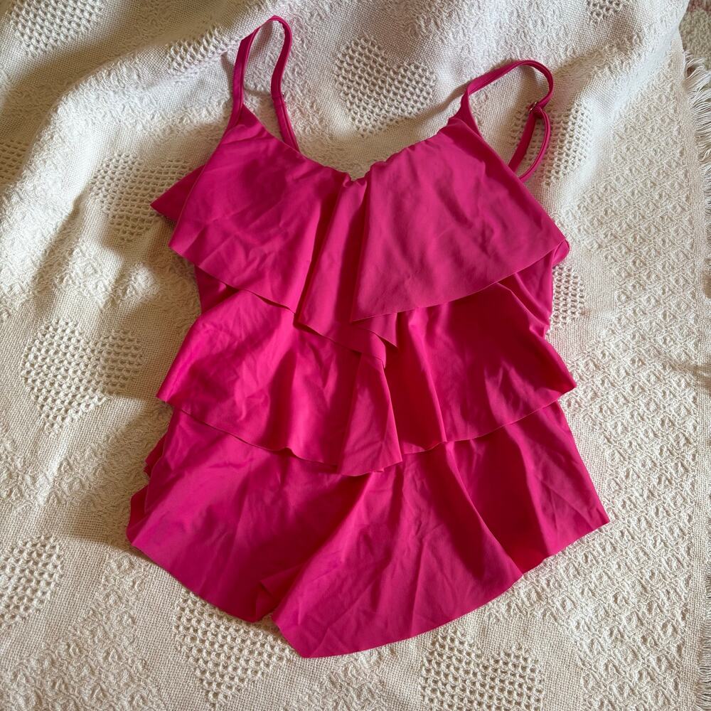 Hot Pink Ladies Swim Top Ruffles Size 12 Venus
